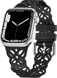 Wearlizer lace Cutout Band Compatible with Apple Watch Band 38mm 40mm 41mm Feminine, Slim Airy Hollow-Out Soft Silicone Sport Breathable Straps Cute Stylish for iWatch SE Series 8/7/6/5/4/3/2/1