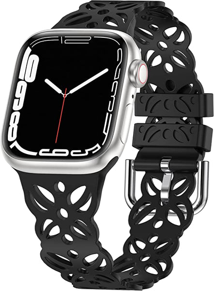 Wearlizer lace Cutout Band Compatible with Apple Watch Band 38mm 40mm 41mm Feminine, Slim Airy Hollow-Out Soft Silicone Sport Breathable Straps Cute Stylish for iWatch SE Series 8/7/6/5/4/3/2/1