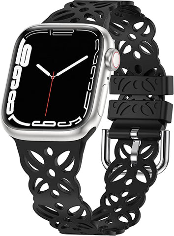 Wearlizer lace Cutout Band Compatible with Apple Watch Band 38mm 40mm 41mm Feminine, Slim Airy Hollow-Out Soft Silicone Sport Breathable Straps Cute Stylish for iWatch SE Series 8/7/6/5/4/3/2/1