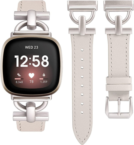 Wearlizer Leather Band Compatible with Fitbit Sense Bands/Fitbit Versa 3 Bands/Sense 2 Bands/Versa 4 Bands for Women, Dressy Leather Strap with D-Shape Metal Buckle for Versa 3 4 Sense 2 Smartwatch