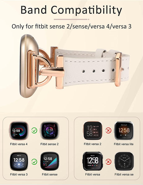 Wearlizer Leather Band Compatible with Fitbit Sense Bands/Fitbit Versa 3 Bands/Sense 2 Bands/Versa 4 Bands for Women, Dressy Leather Strap with D-Shape Metal Buckle for Versa 3 4 Sense 2 Smartwatch