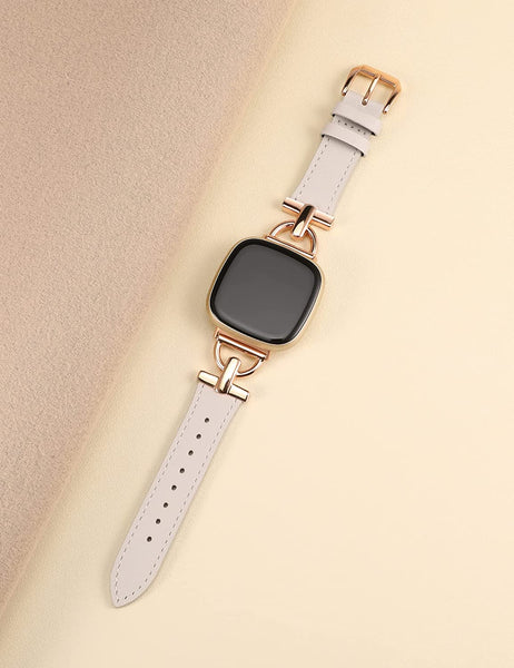 Wearlizer Leather Band Compatible with Fitbit Sense Bands/Fitbit Versa 3 Bands/Sense 2 Bands/Versa 4 Bands for Women, Dressy Leather Strap with D-Shape Metal Buckle for Versa 3 4 Sense 2 Smartwatch