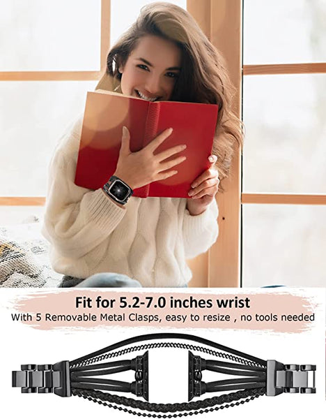 Wearlizer Posh Leather Bands Compatible with Apple Watch Ultra (49mm), Series 8/7(41/45mm), SE/6/5/4(40/44mm) and 3/2/1 (38/42mm) Women Boho Handmade Braided Bracelets Multilayer Wrap Jewelry Strap