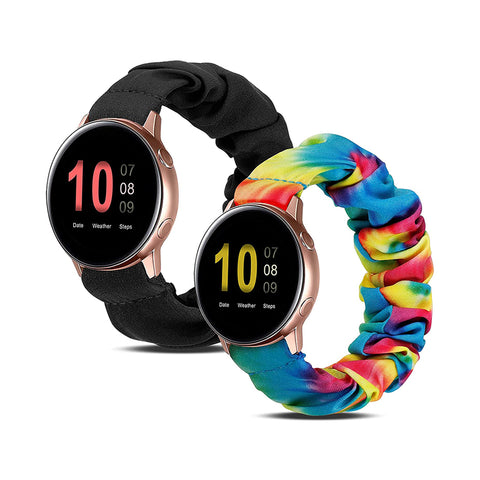 Wearlizer 2 Packs Samsung Galaxy Watch Band Active 2 Scrunchie Soft Cloth 20 mm Cute Printed Elastic Watch Bands Women Stretchy Bracelet Fabric