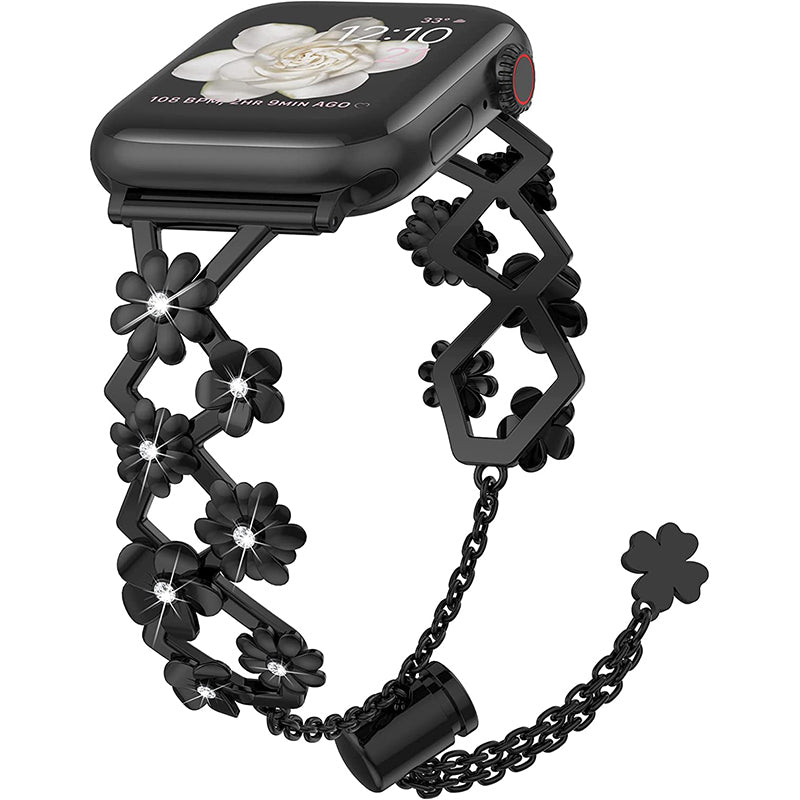 NEW Black Apple Watch Band with Charms Black Rhodium Apple Watch Band Charms: Sparkly Sterling  main image 4