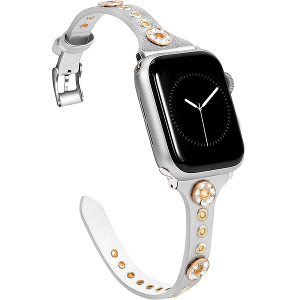 Wearlizer Slim Leather Apple Watch Band with Bling Studs iwatch Series 6 5 4 3 2 1 for Women Girls
