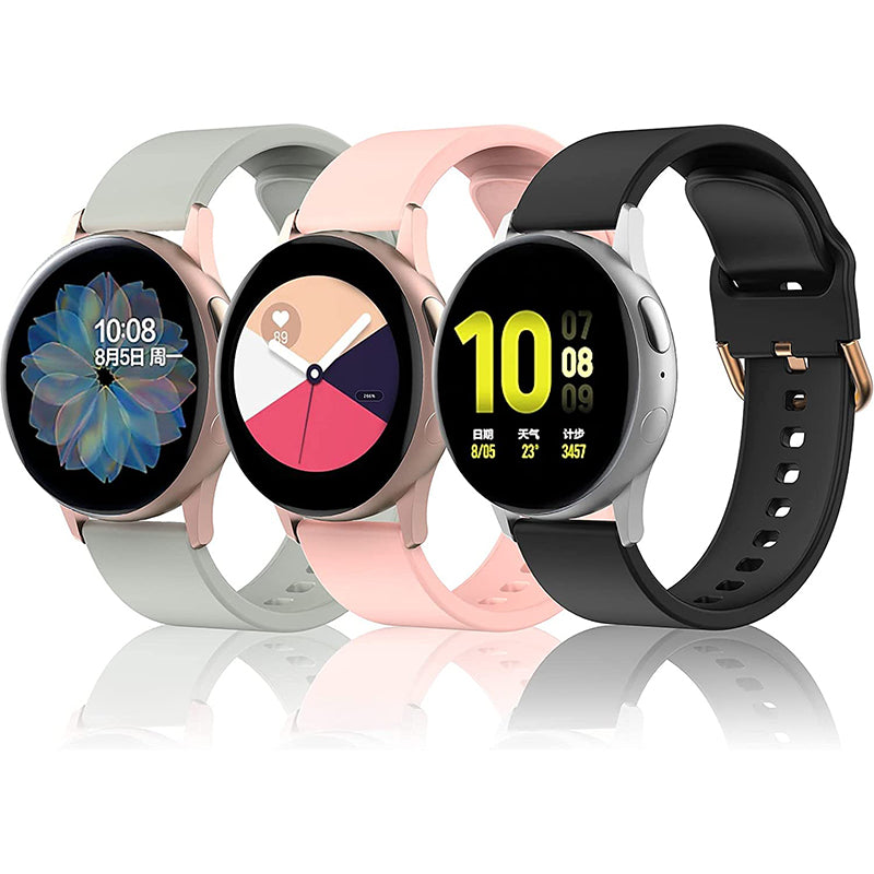 Wearlizer 3 Packs Samsung Galaxy Watch Active 2 Bands 40mm 44mm/Galaxy Watch 3 41mm/Galaxy Watch 42mm/Active 40mm, 20mm Silicone
