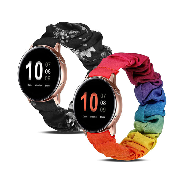 Wearlizer 2 Packs Samsung Galaxy Watch Band Active 2 Scrunchie Soft Cloth 20 mm Cute Printed Elastic Watch Bands Women Stretchy Bracelet Fabric