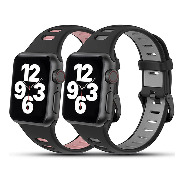 Wearlizer 2 Pack Sport Apple Watch Bands Waterproof Breathable Soft Silicone