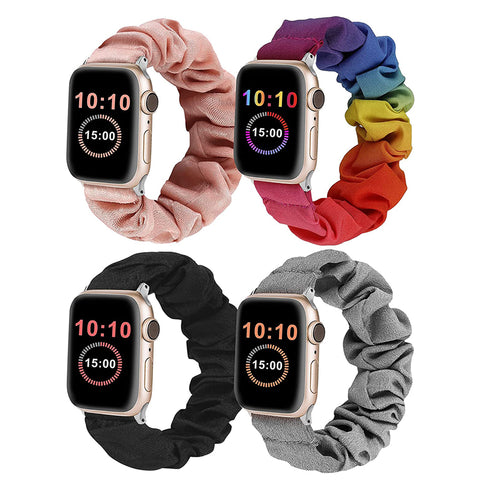 Wearlizer 4 Packs Apple Watch Band Scrunchie Soft Clot Cute Printed Elastic Watch Bands Women Stretchy