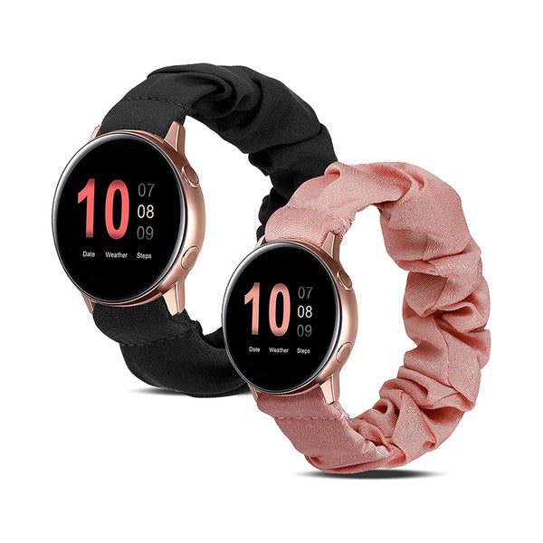 Wearlizer 2 Packs Samsung Galaxy Watch Band Active 2 Scrunchie Soft Cloth 20 mm Cute Printed Elastic Watch Bands Women Stretchy Bracelet Fabric