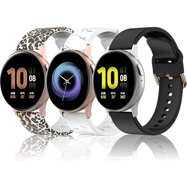 Wearlizer 3 Packs Samsung Galaxy Watch Active 2 Bands 40mm 44mm/Galaxy Watch 3 41mm/Galaxy Watch 42mm/Active 40mm, 20mm Silicone