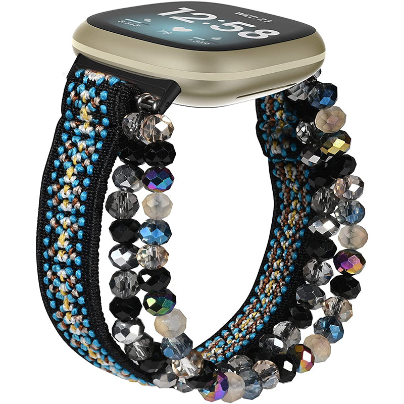 Wearlizer Fitbit Versa 3/Fitbit Sense Bands Adjustable Elastic Beaded Bracelet for Women Girls, Handmade Fashion Cute Stretchy Beads Wristbands Strap